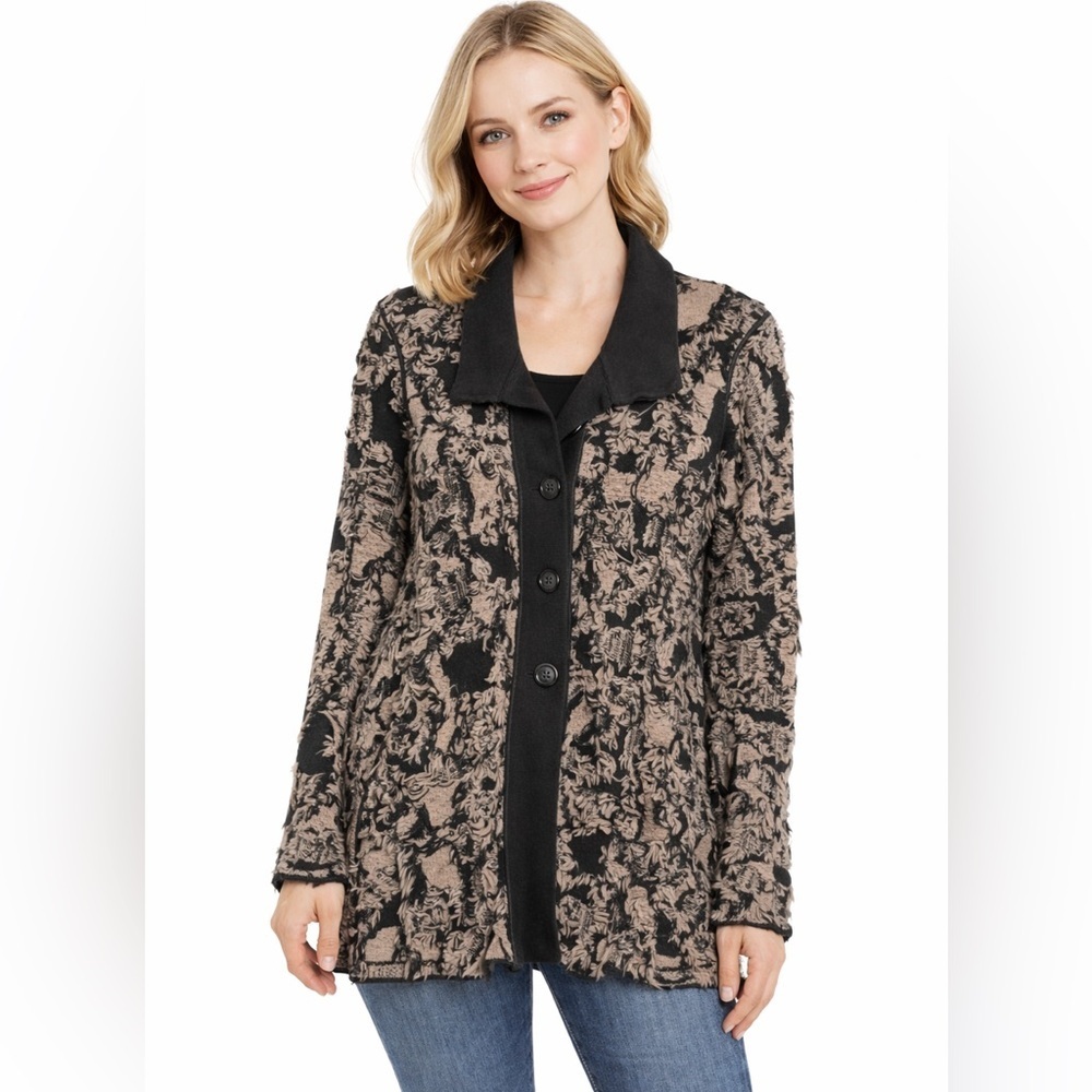 Nic + Zoe Reversible Abstract Knit Cardigan PM Petite Medium Button Front